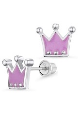 lovely silver enamel princess screw back baby earrings